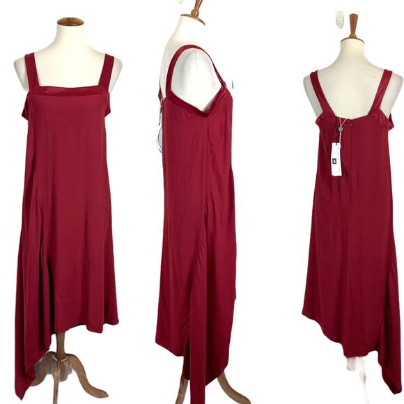 Italian Designer Asymmetrical Cocktail Dress XS MASSIMO REBECCHI Burgundy NEW - Picture 2 of 7